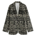 Beige Aztec Pattern Print Women's Cotton Blazer