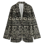 Beige Aztec Pattern Print Women's Cotton Blazer