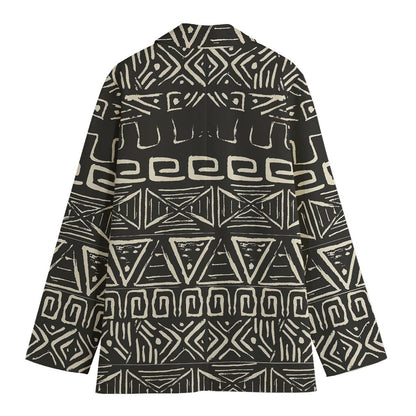 Beige Aztec Pattern Print Women's Cotton Blazer