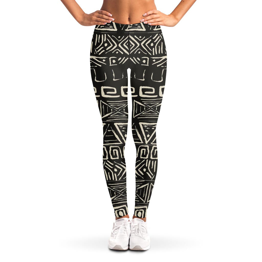 Beige Aztec Pattern Print Women's Leggings