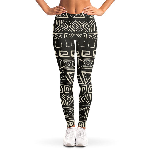 Beige Aztec Pattern Print Women's Leggings