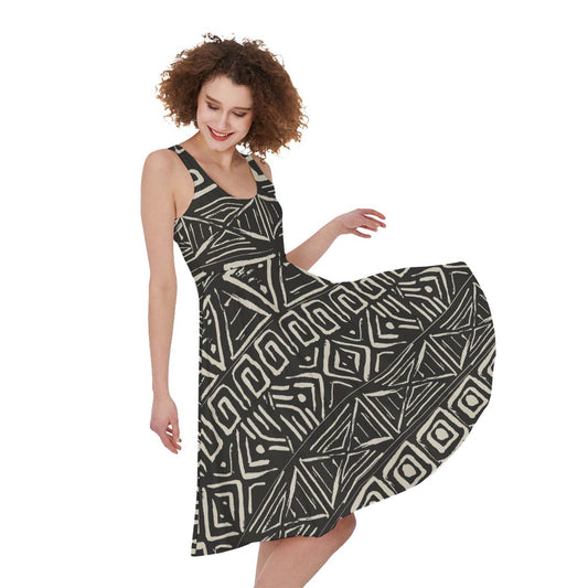 Beige Aztec Pattern Print Women's Sleeveless Dress