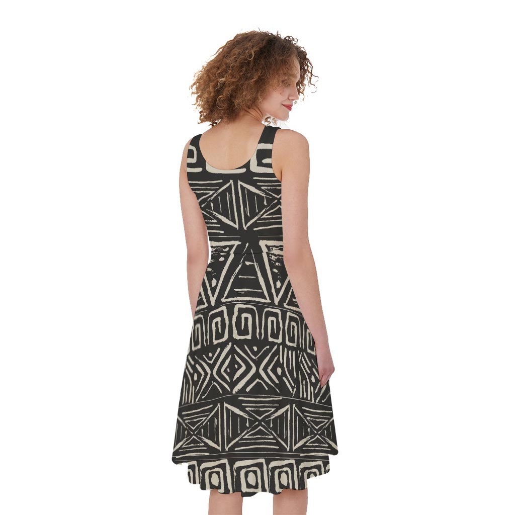 Beige Aztec Pattern Print Women's Sleeveless Dress