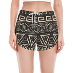 Beige Aztec Pattern Print Women's Split Running Shorts