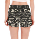 Beige Aztec Pattern Print Women's Split Running Shorts