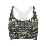 Beige Aztec Pattern Print Women's Sports Bra