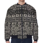 Beige Aztec Pattern Print Zip Sleeve Bomber Jacket