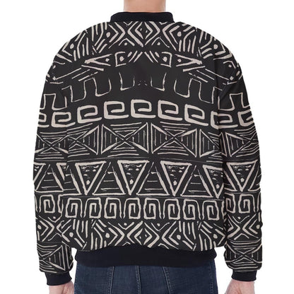 Beige Aztec Pattern Print Zip Sleeve Bomber Jacket