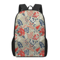 Beige Bohemian Floral Pattern Print 17 Inch Backpack