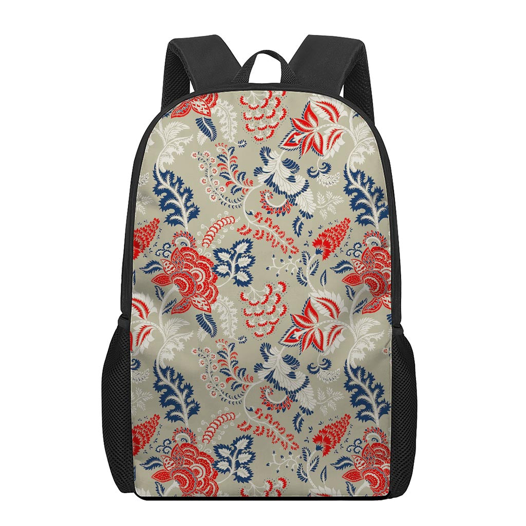 Beige Bohemian Floral Pattern Print 17 Inch Backpack