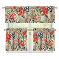 Beige Bohemian Floral Pattern Print 3 Piece Kitchen Curtains