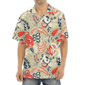 Beige Bohemian Floral Pattern Print Aloha Shirt
