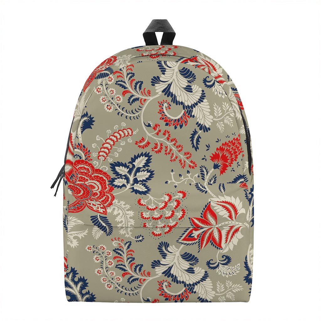 Beige Bohemian Floral Pattern Print Backpack