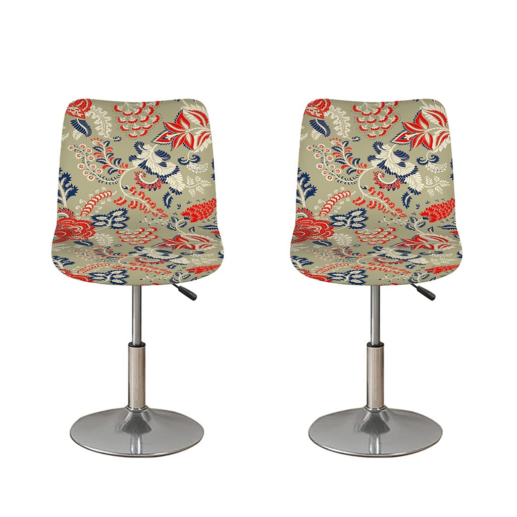 Beige Bohemian Floral Pattern Print Bar Stool Covers