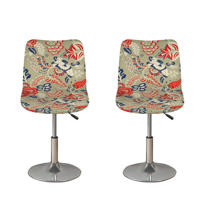 Beige Bohemian Floral Pattern Print Bar Stool Covers