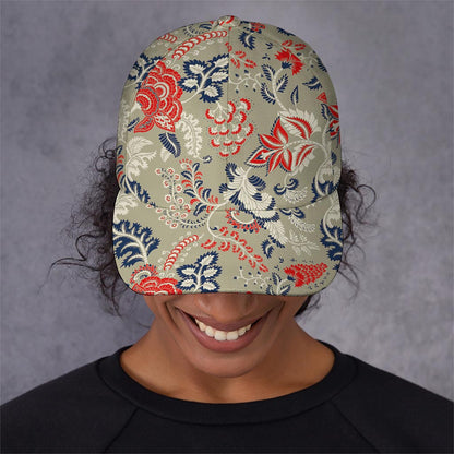 Beige Bohemian Floral Pattern Print Baseball Cap