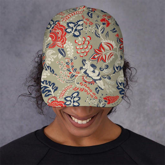 Beige Bohemian Floral Pattern Print Baseball Cap