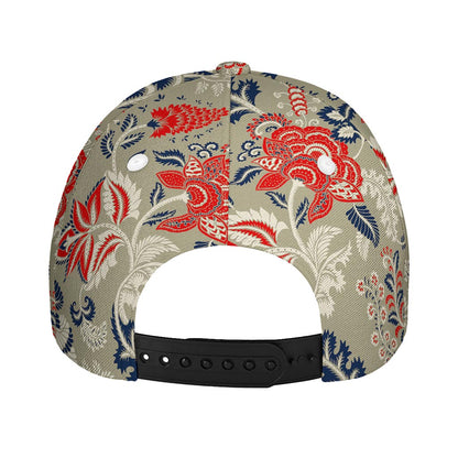 Beige Bohemian Floral Pattern Print Baseball Cap