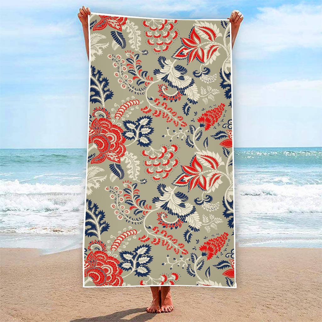 Beige Bohemian Floral Pattern Print Beach Towel