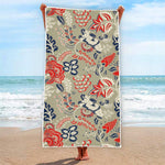 Beige Bohemian Floral Pattern Print Beach Towel