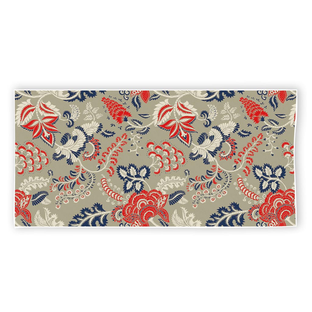 Beige Bohemian Floral Pattern Print Beach Towel
