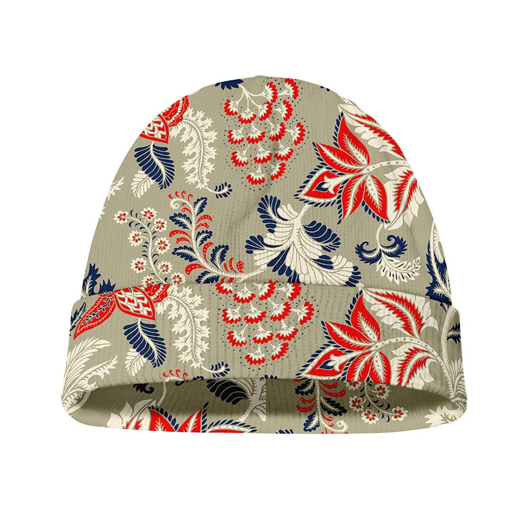 Beige Bohemian Floral Pattern Print Beanie