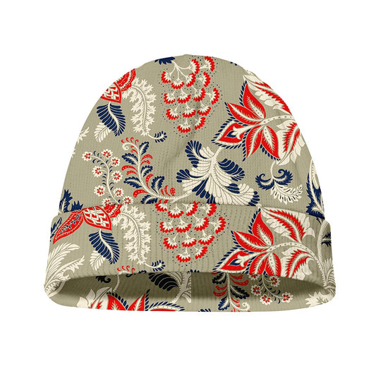 Beige Bohemian Floral Pattern Print Beanie