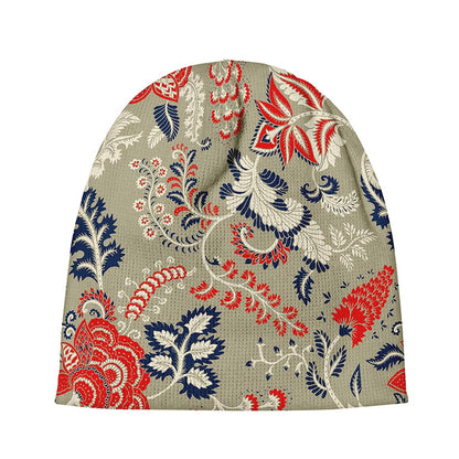 Beige Bohemian Floral Pattern Print Beanie