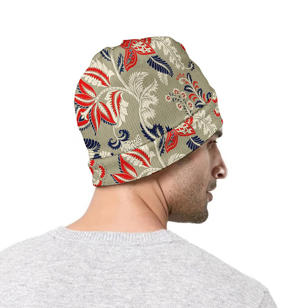 Beige Bohemian Floral Pattern Print Beanie