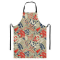 Beige Bohemian Floral Pattern Print Bib Apron With Pocket