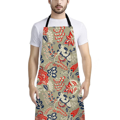 Beige Bohemian Floral Pattern Print Bib Apron With Pocket