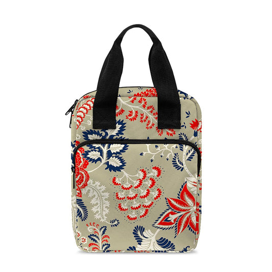 Beige Bohemian Floral Pattern Print Bible Tote Bag