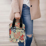 Beige Bohemian Floral Pattern Print Bible Tote Bag
