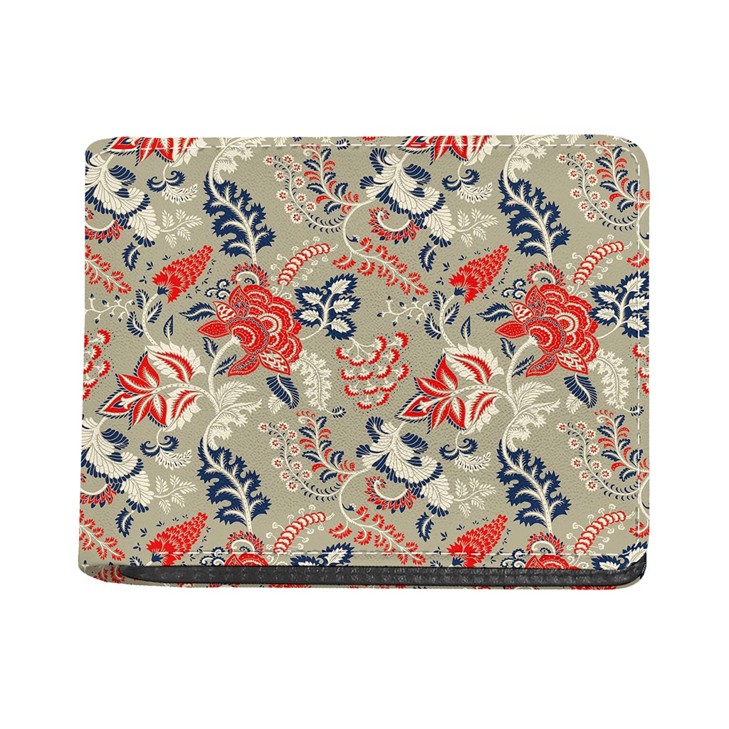Beige Bohemian Floral Pattern Print Bifold Wallet