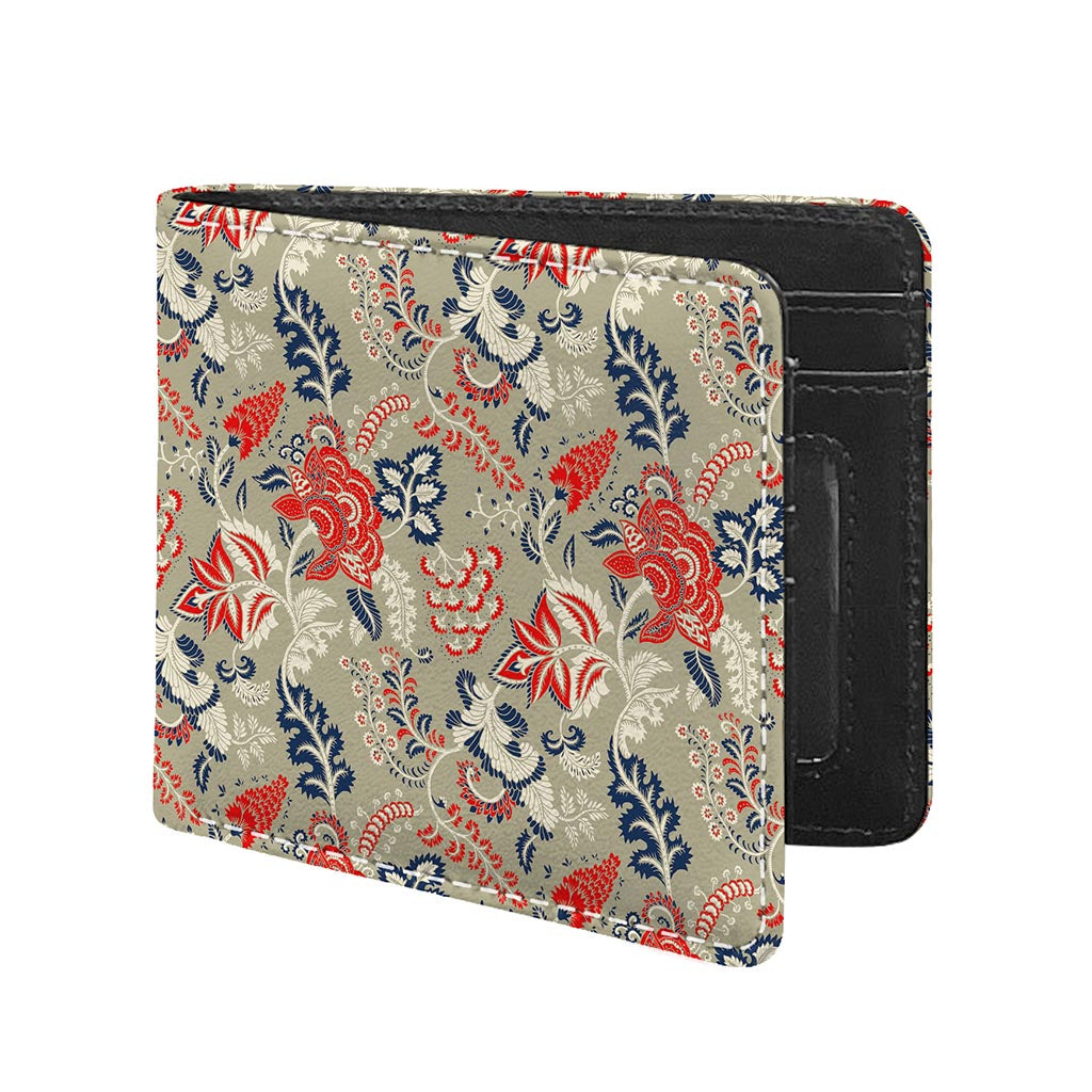 Beige Bohemian Floral Pattern Print Bifold Wallet
