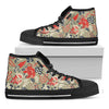 Beige Bohemian Floral Pattern Print Black High Top Sneakers