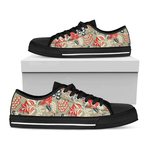 Beige Bohemian Floral Pattern Print Black Low Top Sneakers