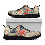 Beige Bohemian Floral Pattern Print Black Running Shoes