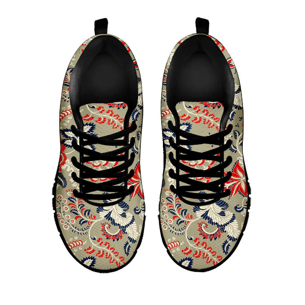 Beige Bohemian Floral Pattern Print Black Running Shoes