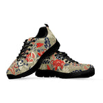 Beige Bohemian Floral Pattern Print Black Running Shoes