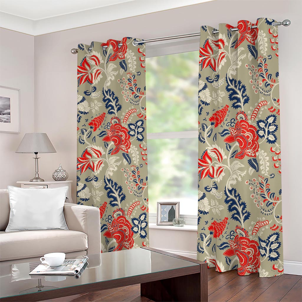 Beige Bohemian Floral Pattern Print Blackout Grommet Curtains