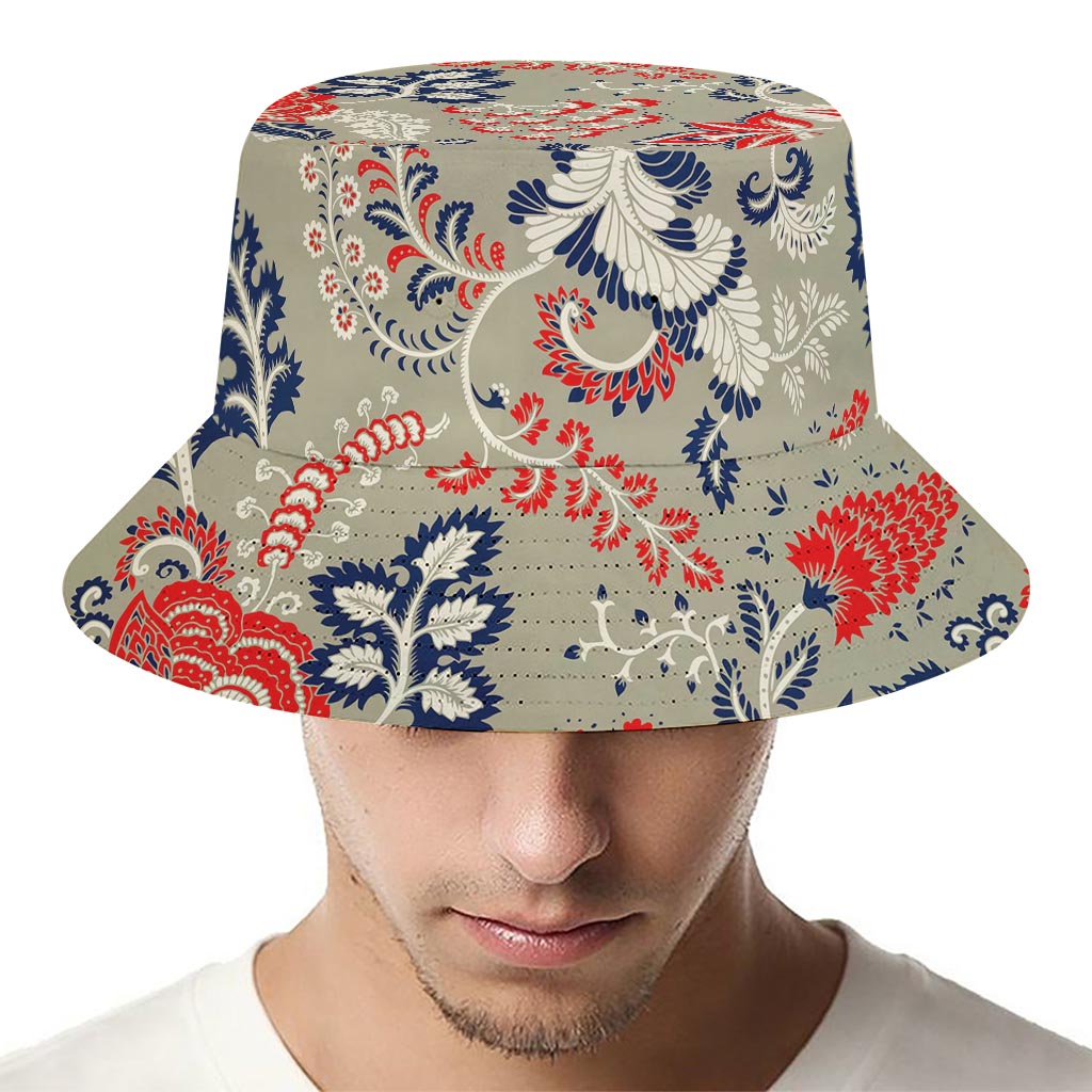 Beige Bohemian Floral Pattern Print Bucket Hat