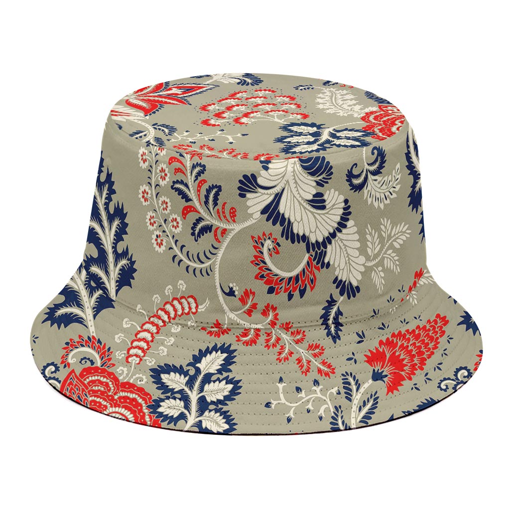 Beige Bohemian Floral Pattern Print Bucket Hat