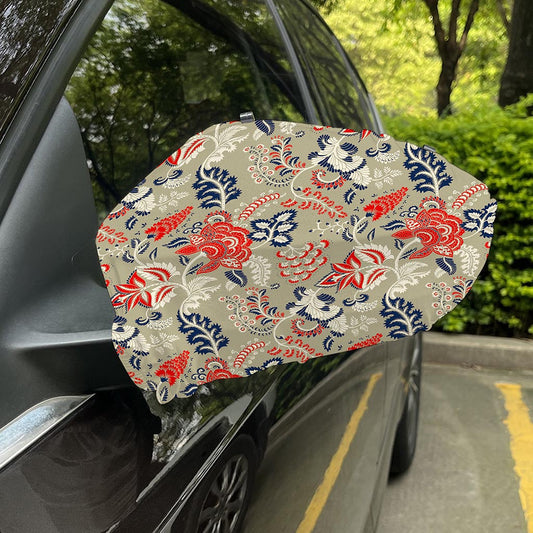 Beige Bohemian Floral Pattern Print Car Side Mirror Covers