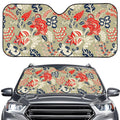 Beige Bohemian Floral Pattern Print Car Windshield Sun Shade