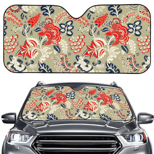 Beige Bohemian Floral Pattern Print Car Windshield Sun Shade