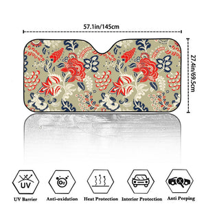 Beige Bohemian Floral Pattern Print Car Windshield Sun Shade