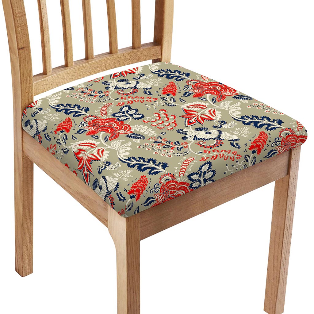 Beige Bohemian Floral Pattern Print Chair Cushion Cover