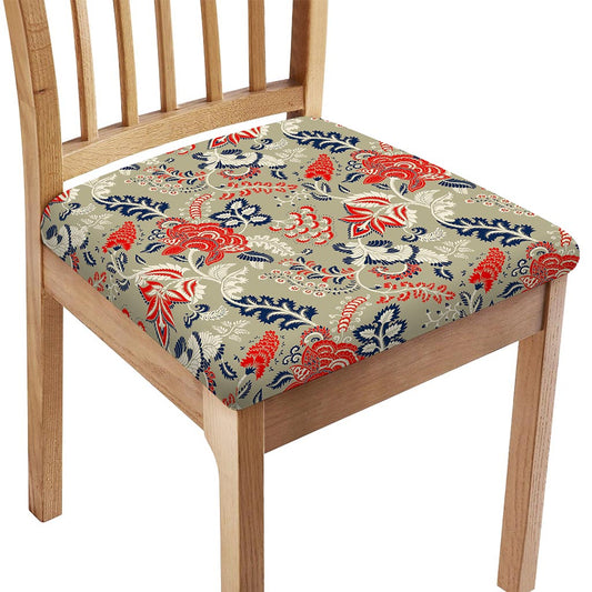 Beige Bohemian Floral Pattern Print Chair Cushion Cover