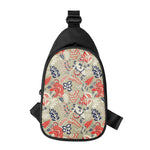 Beige Bohemian Floral Pattern Print Chest Bag